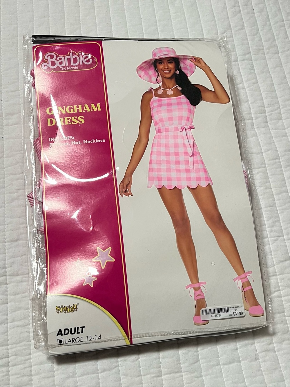 Barbie Pink Gingham Dress Costume with Hat and Necklace